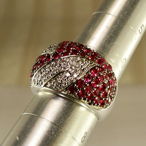 NEW Suzanne Somers Raspberry Red Cubic Zirconias Silver Vintage Ring - Picture 6 of 10